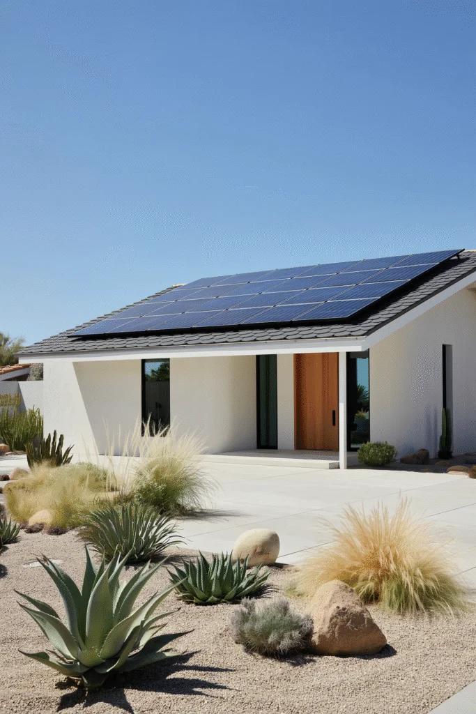 Modern home with rooftop solar panels